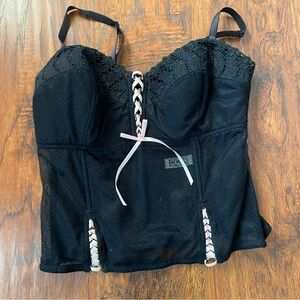 Vintage 90s y2k black ribbon corset like tank top.